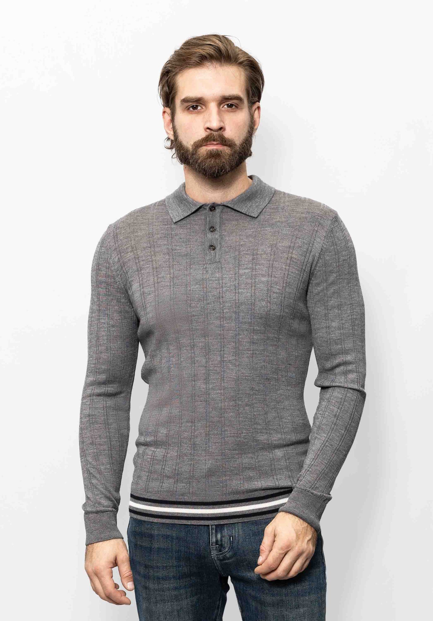 Gray color half-zip polo-jumper