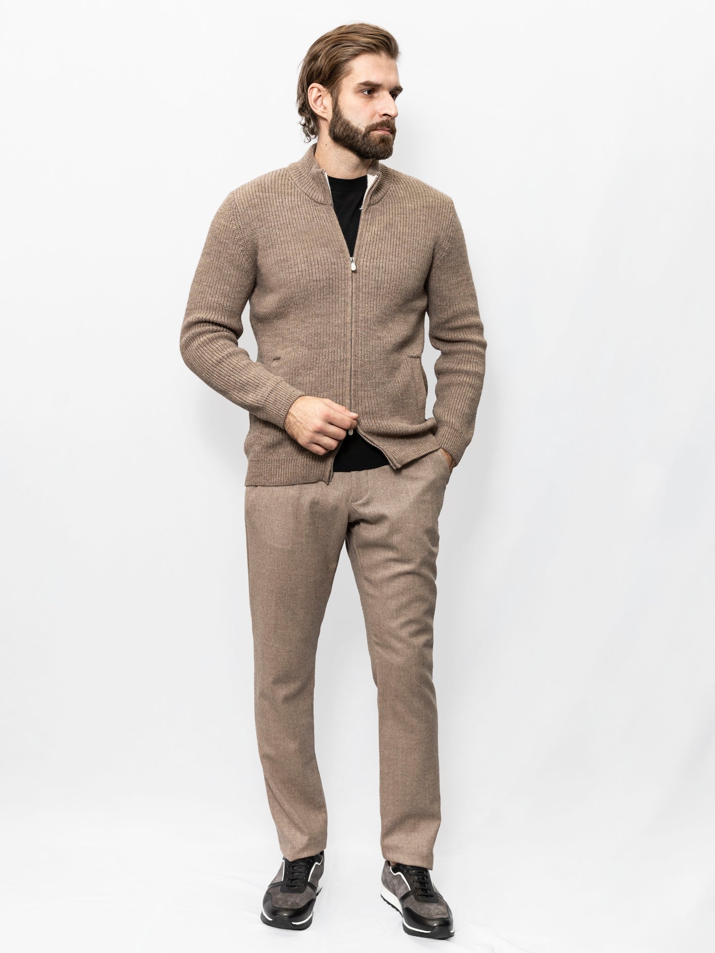 Brown zip-up sweater