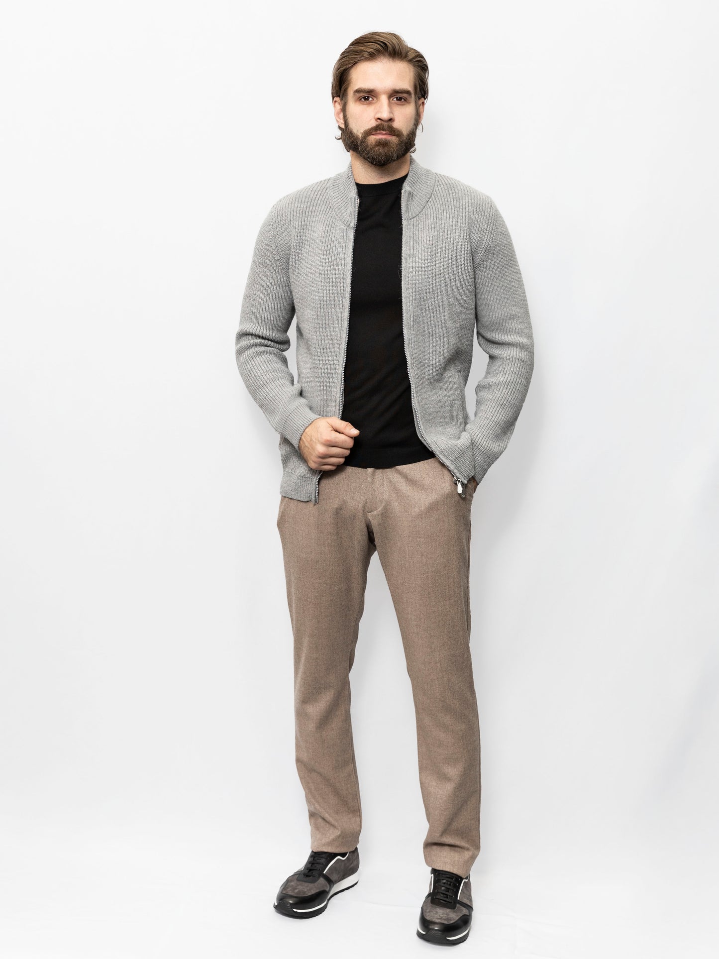 Gray zip-up sweater
