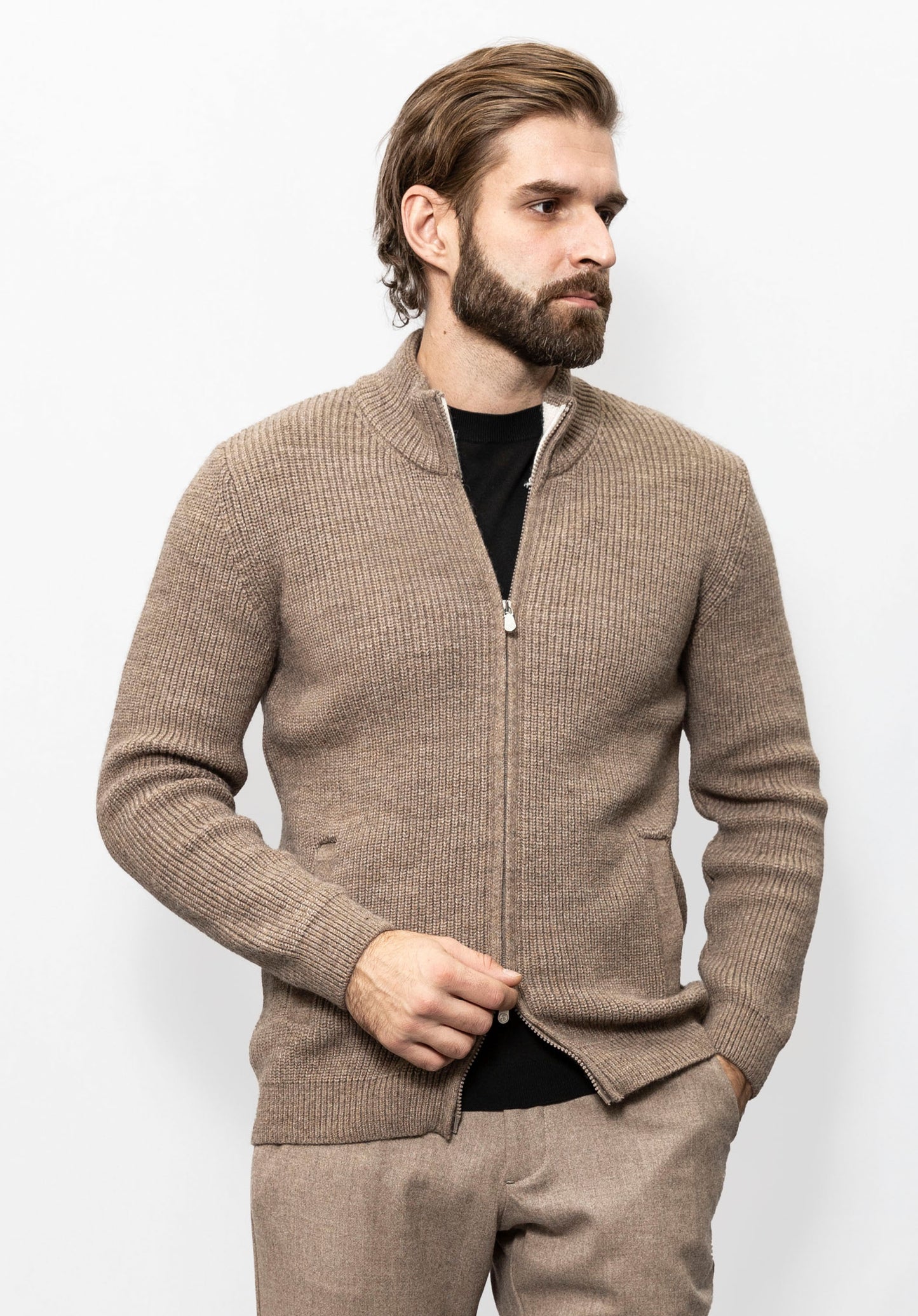 Brown zip-up sweater