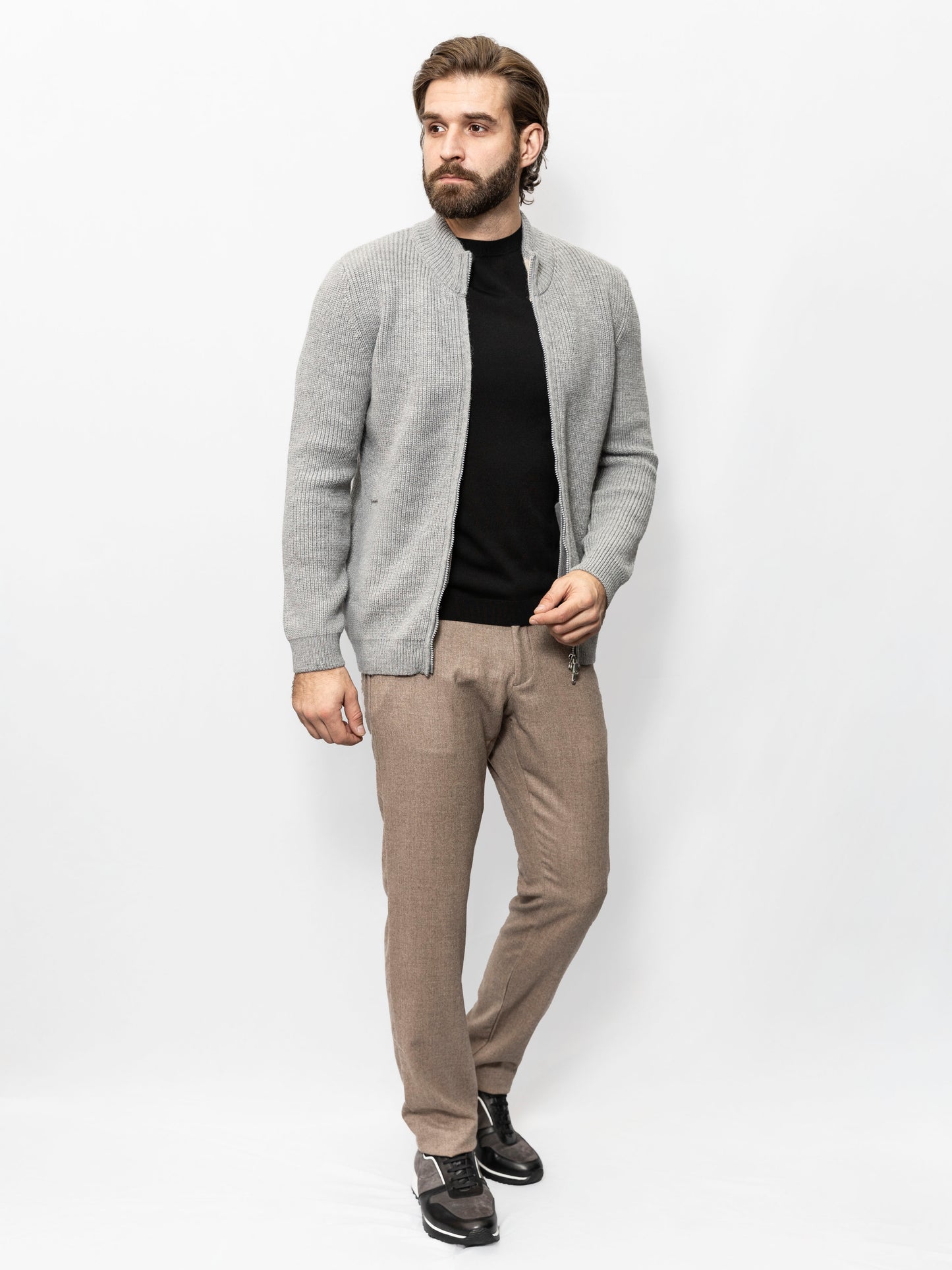 Gray zip-up sweater
