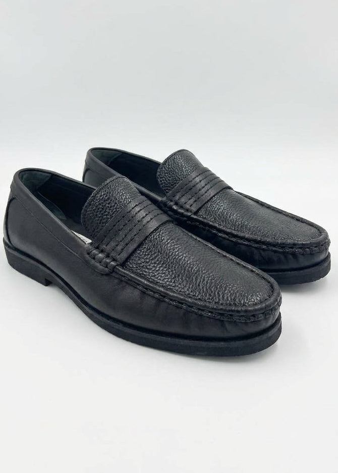 Black Natural Leather Men's Loafer Shoes