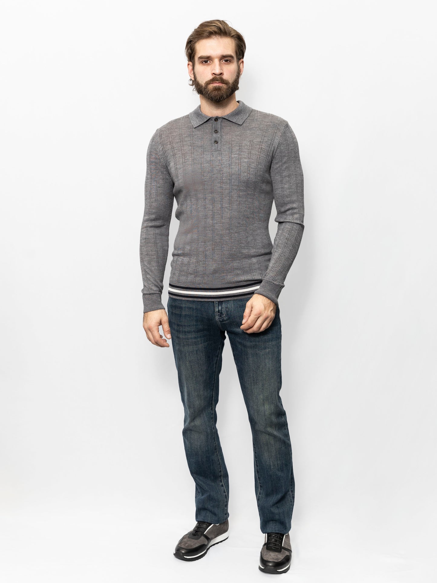 Gray color half-zip polo-jumper