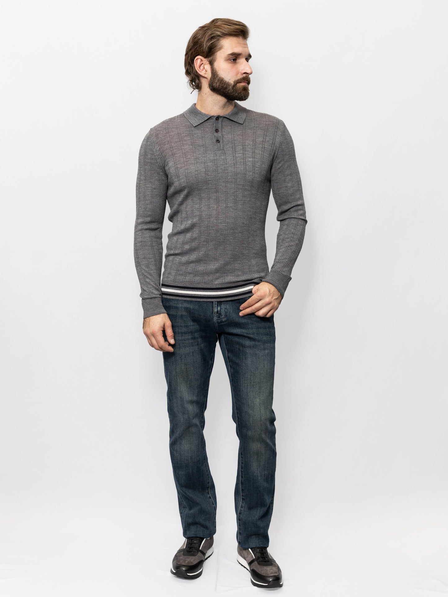 Gray color half-zip polo-jumper